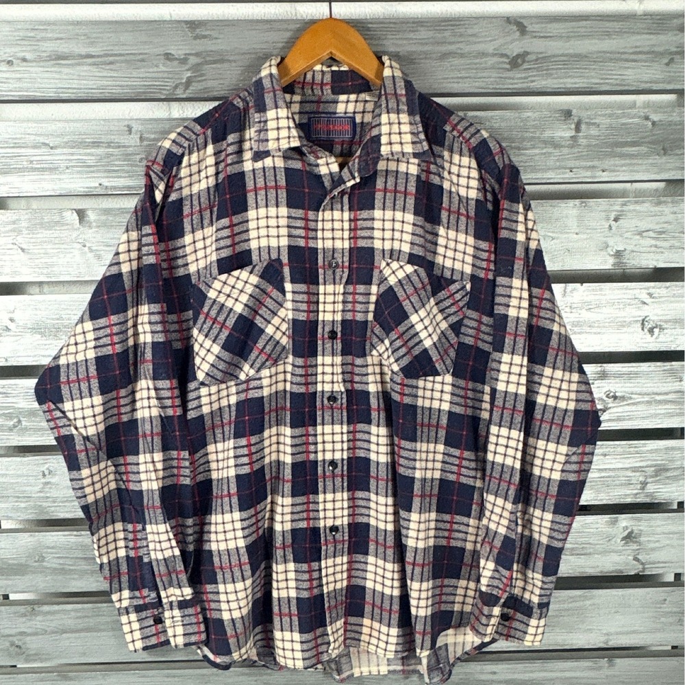 Vintage 80s McGregor Shirt Mens XL Flannel Plaid Cotton Long Sleeve grunge emo
